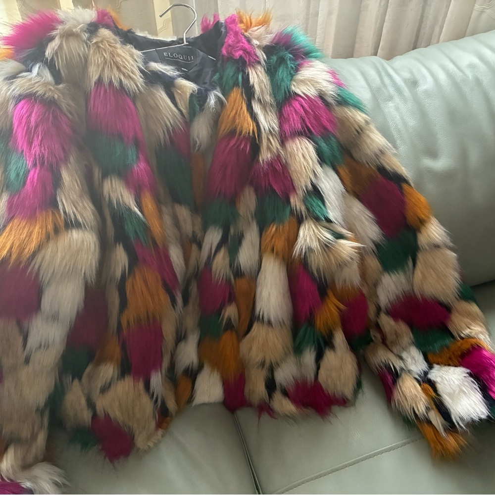 Eloquii Multicolor Faux Fur Jacket